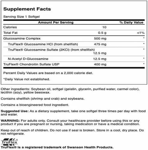 Vista 2 de Swanson Complejo de glucosamina y sulfato de condroitina 500/400 miligramos 120 Sgels