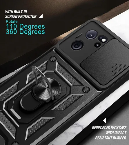 Vista 5 de Funda de teléfono para Xiaomi 13T Pro resistente con funda protectora de cámara para Xiaomi 13T Pro, a prueba de golpes, con anillo magnético