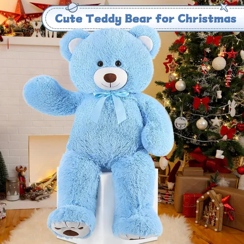 Vista 7 de MorisMos Oso de Peluche Azul Gigante, Peluche Grande de 36 pulgadas para Baby Shower, Oso de Tamaño Real para Niños, Niñas, Novia en Cumpleaños, San