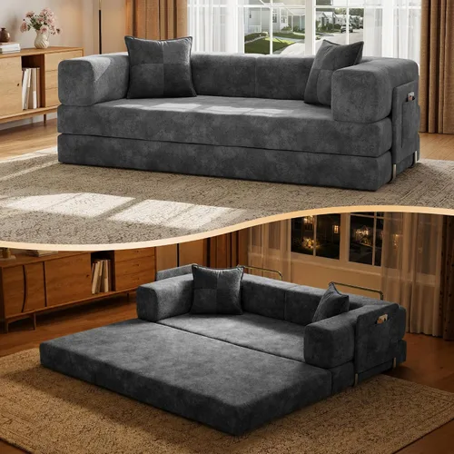 Vista 13 de MoonSpeak Sofá cama de 78.8 pulgadas para sala de estar, sofá modular convertible con almohada para reposabrazos, sofás modulares plegables de pana