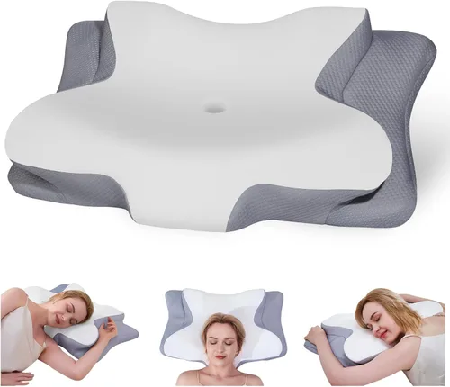 Vista 9 de Almohada cervical para aliviar el dolor de cuello, contorno ergonómico de espuma viscoelástica para el cuello, soporte para dormir de lado