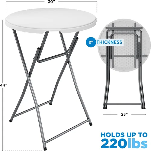 Vista 2 de Sorfey Mesa de cóctel plegable redonda, mesa plegable de altura de barra, 31.5 "redonda, plástico blanco