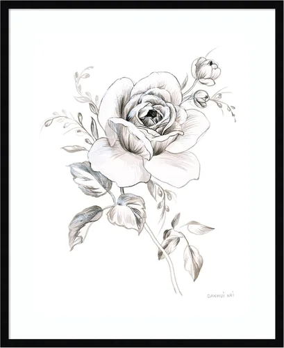 Vista 6 de Amanti Art Impresión artística enmarcada para pared, 21 x 17 pulgadas, cuaderno de bocetos Garden IX BW por Danhui Nai, arte de pared de flores