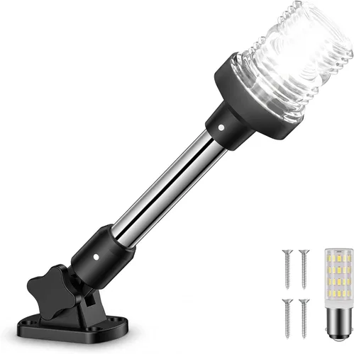 Vista 10 de Obcursco Luces de popa de barco, IP67 impermeable, plegable, luz LED blanca de anclaje para lanchas marinas, pontones, pesca, lubinas y Jon