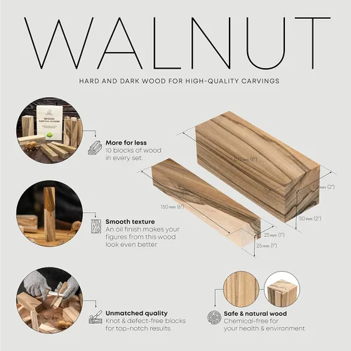 Vista 2 de BeaverCraft Madera de nogal para tallar BW10 piezas bloques de madera para tallar y manualidades - Bloques de tallado de madera para proyectos