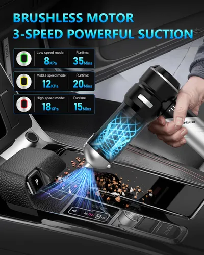 Vista 4 de NEVERLAND Aspiradora de mano inalámbrica para automóvil, 15000 PA de alta potencia 4 en 1, portátil, plegable, pequeño kit de detalles, aspiradora