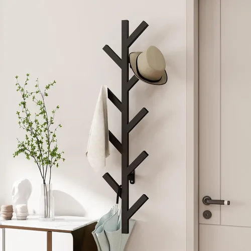 Vista 11 de Vlush Perchero de Metal para Montar en la Pared con 6 Ganchos, Perchero de Ropa Moderno y Minimalista, Perchero Vertical para Colgar Ropa