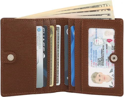 Vista 2 de Mini monedero de bolsillo compacto de cuero para mujer con seguridad RFID - NEGRO, Coñac, Minimalista