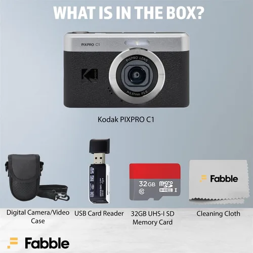 Vista 2 de Kodak PIXPRO C1 - Cámara digital compacta (negro) con tarjeta microSDHC de 32 GB, funda protectora para cámara, lector de tarjetas USB de alta