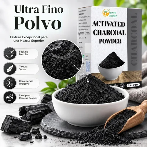 Vista 5 de Herbs Botanica Polvo de carbón activado, grado alimenticio, 2 onzas