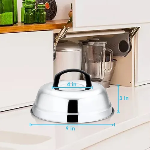 Vista 2 de Leonyo Tapa de cúpula de fusión de queso de 9 pulgadas, accesorios de plancha de acero inoxidable, cubierta duradera para cocinar al vapor