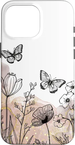 Vista 18 de iPhone 11 Minimal Flowers Butterflies Boho Floral Lindo Estético Funda