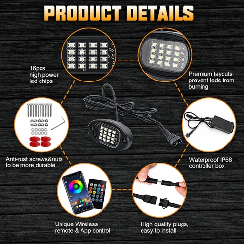 Vista 4 de SUNPIE - Luces de rock RGB LED, kit de 12 cápsulas de luz de neón subterránea con control remoto APP y modo de música, kit de luz impermeable