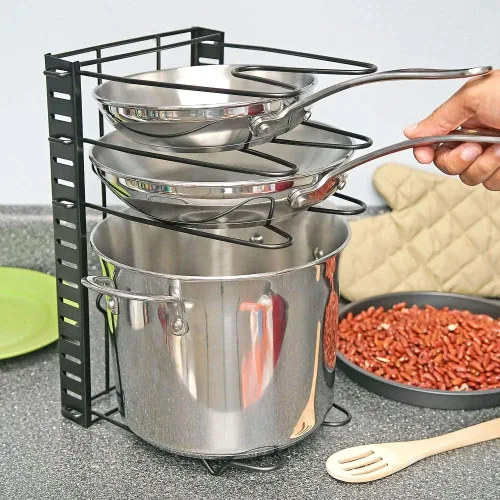 Vista 4 de Southern Homewares Estante de almacenamiento de ollas y sartenes de metal, estante organizador vertical de utensilios de cocina negro para cocina