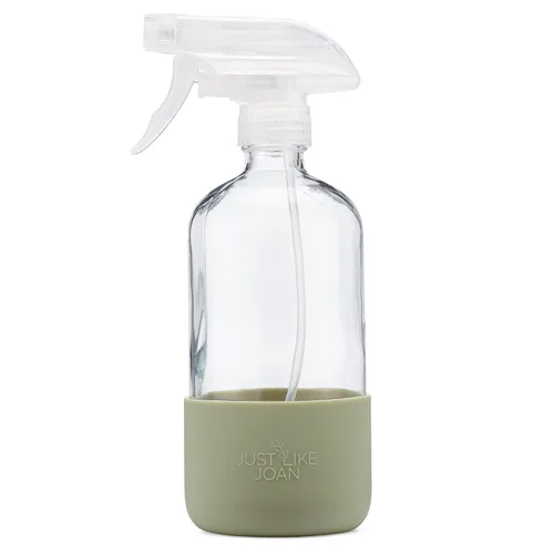 Vista 8 de Botella de vidrio transparente con funda de silicona para soluciones de limpieza, aceites esenciales, plantas, vinagre, 16 onzas, recargable, apta