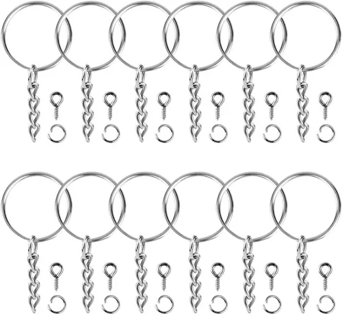 Vista 9 de PAXCOO - Kit de anillos para manualidades dorados, incluye 100 llaveros divididos con cadena, 100 anillos de salto y 100 pines de ojo de tornillo