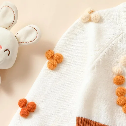 Vista 6 de Mameluco de punto para bebé niña, suéter de manga larga, bordado floral, de una pieza, ropa cálida para otoño e invierno