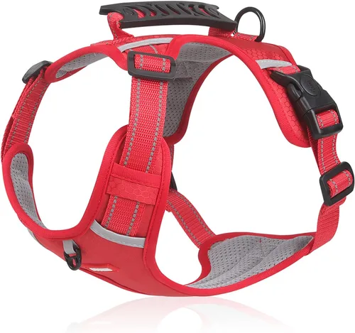 Vista 16 de Arnés para perros medianos y grandes, chaleco de servicio antitirones con asa, collar para perros pequeños y grandes, con cuello y pecho ajustables