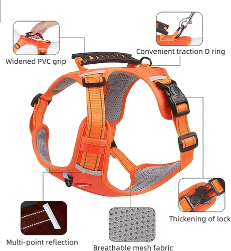 Vista 11 de Arnés para perros medianos y grandes, chaleco de servicio antitirones con asa, collar para perros pequeños y grandes, con cuello y pecho ajustables