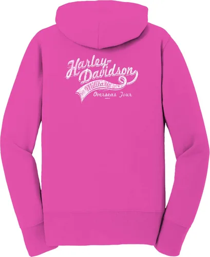 Vista 2 de Harley-Davidson Militar - Sudadera con capucha para mujer, diseño de Heliconia, con diseño gráfico