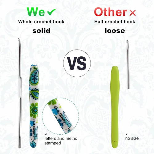 Vista 3 de 2.25mm Gancho de Ganchillo Looen, Mango Ergonómico para Manos Artríticas, Agujas de Tejer de Goma Suave Extra Largas para Principiantes de Crochet