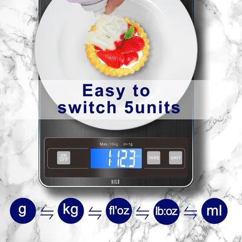 Vista 3 de hito Báscula de cocina digital de 22 libras, recargable, resistente al agua, peso gramos y onzas, 1 g/0.1 oz, precisa, para pérdida de peso, cocinar