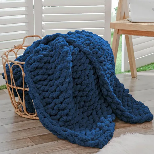 Vista 54 de Bigacogo - Cobija de punto grueso de 40 x 40 pulgadas, de felpilla, 100% tejida a mano, cobija pequeña de punto trenzado suave y grueso, con nudo