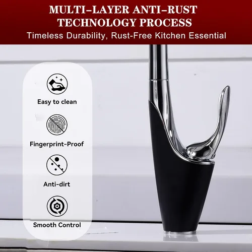 Vista 6 de sumerain Grifo de cocina de un solo orificio con rociador extraíble, grifo de fregadero de cocina de acero inoxidable de una sola manija, cromo