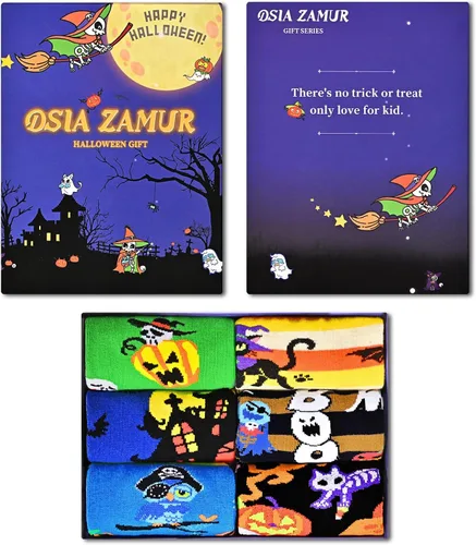 Vista 2 de Dsia Zamur Calcetines para niños y niñas, paquete de 4 a 6 unidades + caja de regalo, novedosos calcetines de pantorrilla coloridos para niños de 2