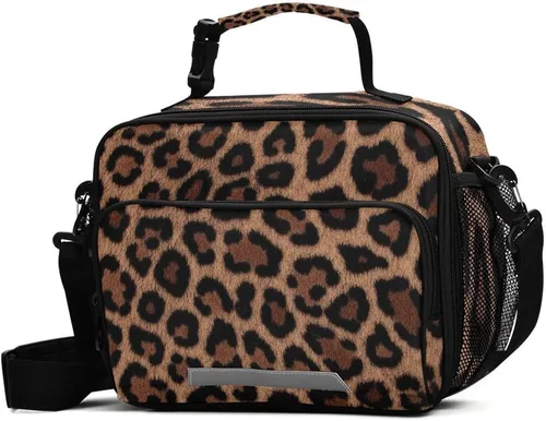 Vista 9 de Fiambrera aislada, suave, bolsa de almuerzo con estampado de leopardo para oficina, trabajo, escuela, picnic, playa