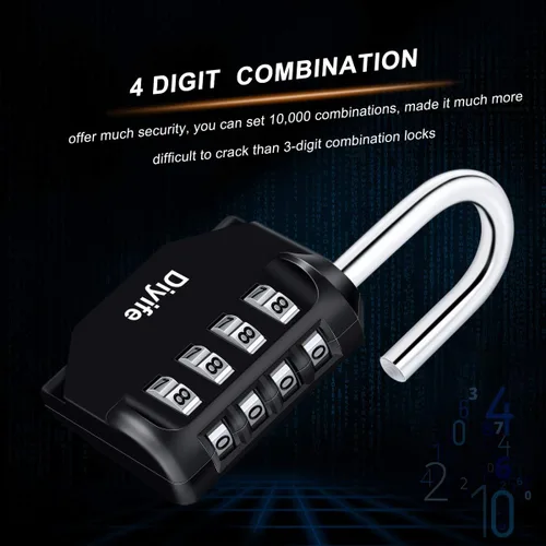 Vista 4 de Candado de combinación con cuatro dígitos, Diyife, candado para casillero resistente a la intemperie, candado de combinación para exterior