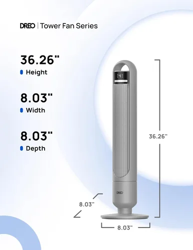 Vista 8 de DREO - Ventilador de torre para dormitorio, ventilador oscilante de 90°, ventilador de pie Gris