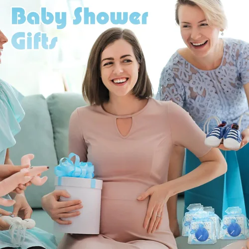 Vista 6 de Ctosree 50 juegos de regalos de baby shower para invitados que incluyen lindos chupetes de bebé, velas de té y etiquetas de agradecimiento, bolsas