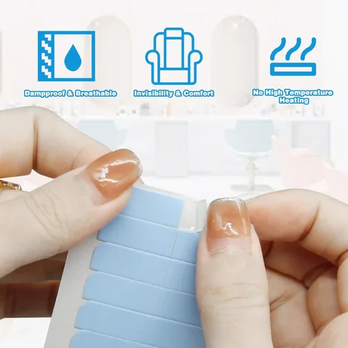Vista 3 de 480 Piezas de Cinta Adhesiva para Extensiones de Cabello, Cinta Adhesiva de Doble Cara para Cabello Humano, Cinta Adhesiva de Reemplazo para Azul