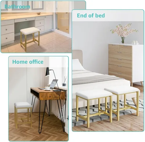 Vista 6 de Pequeño Taburete de Tocador, Lindos Taburetes de Tocador con Cojín, Silla de Tocador Blanca y Dorada para Espacios Pequeños, Sala de Estar, Oro