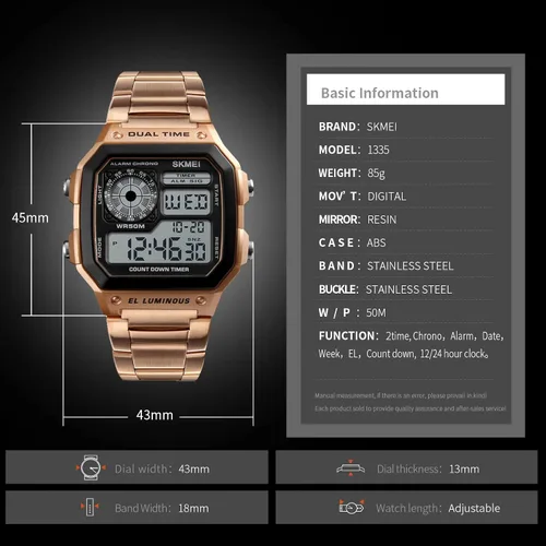 Vista 7 de SKMEI Wrist Watch for Men, Digital Sports Waterproof Watch with Dual Time Chronograph Countdown Alarm Backlight