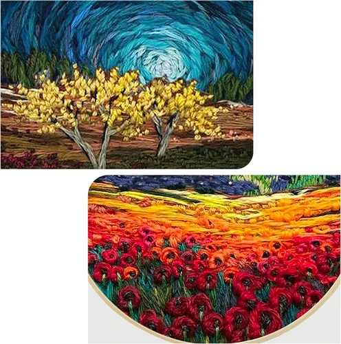 Vista 9 de Maydear Paquete de 4 kits de inicio de bordado con patrón, kits de punto de cruz estampados para principiantes y adultos con aro de bordado e