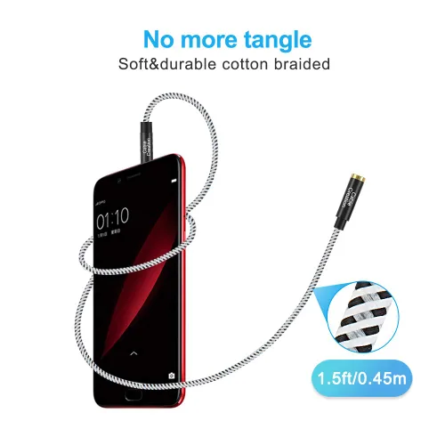 Vista 8 de Cable de extensión de audio de 3.5 mm, CableCreation Cable de audio estéreo de 3.5 mm macho a hembra con conector chapado en oro, 1.5 pies