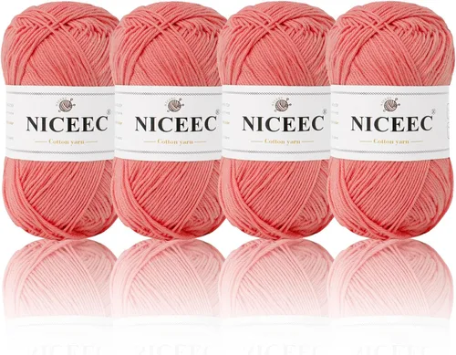 Vista 48 de NICEEC 4 madejas de hilo de algodón suave para bebé, 4 capas, manualidades DIY, peso fingering, hilo para manta para ganchillo y tejido, total 700