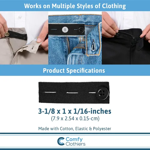 Vista 7 de Comfy Clothiers extensor de pantalones elástico en la cintura, paquete de 5, fuerte ajustable botón extensores