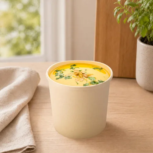 Vista 3 de Restaurantware Bio Tek - Tazas de sopa desechables de 12 onzas, 200 tazas de sopa de papel para microondas, tapas ventiladas que se venden por
