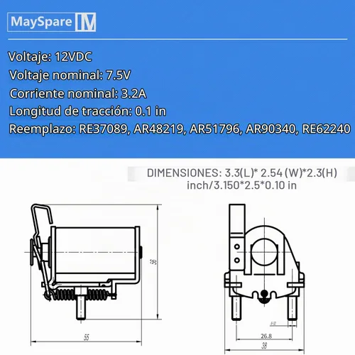 Vista 2 de MaySpare Solenoide de Corte de Combustible 26214 para Bomba de Inyección Stanadyne Roosa Master 6.2 6.9 7.3 5.7 6.5 Compatible con John Deere