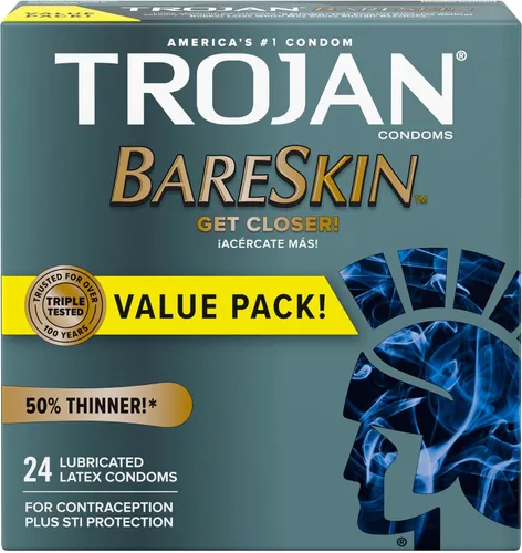 Vista 5 de Trojan Preservativos ultra acanalados para ultra estimulación, 36 unidades, 1 paquete y condones lubricados finos de alta calidad Bareskin - 24
