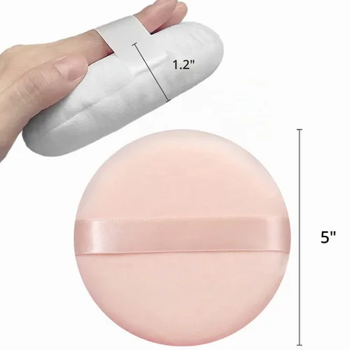Vista 2 de 2 polvos grandes de soplo, 5 pulgadas de algodón súper suave, lavable, polvo suelto, polvo para bebé, redondo (beige)