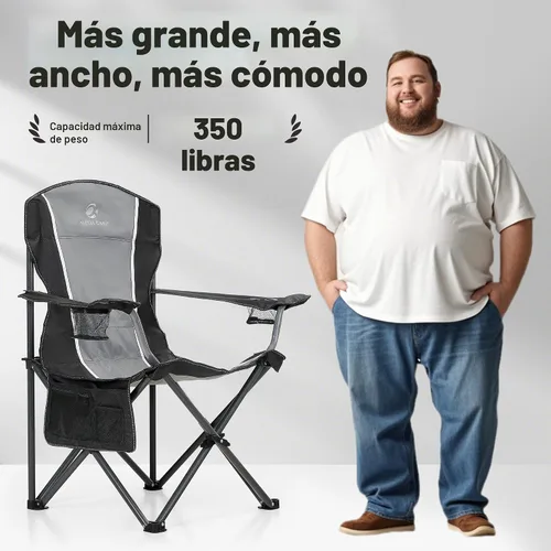 Vista 4 de ALPHA CAMP Silla plegable de gran tamaño para campamento, soporte de marco de acero resistente, 350 libras, brazo acolchado plegable con soporte