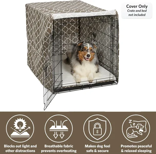 Vista 3 de MidWest Homes for Pets Funda para jaula de perro, de privacidad, para jaula de perro MidWest, lavable a máquina y seco, patrón geométrico marrón, 42