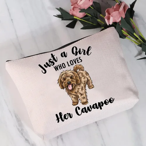 Vista 2 de JYTAPP Cavapoo - Bolsa de maquillaje para amantes de los animales, regalos solo una chica que ama a su Cavapoo, bolsa de cosméticos Cavapoo
