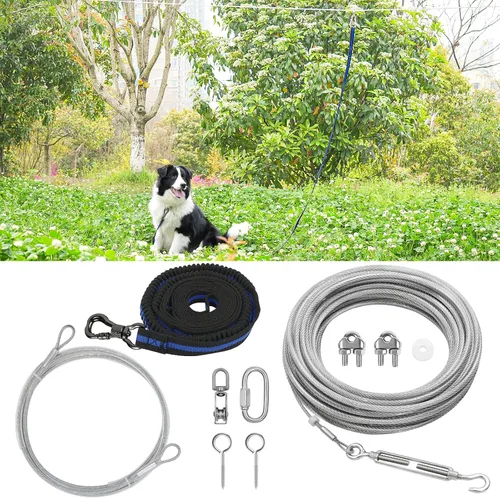 Vista 9 de Cable de amarre para perro XiaZ, cable de 50 pies para carrito de correr para perros de hasta 250 libras, correa de perro para patio, camping
