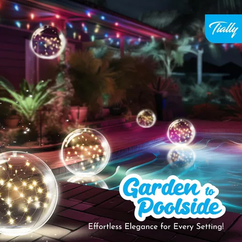 Vista 6 de TIALLY Luces flotantes de hadas para piscina alimentadas por energía solar, bolas LED inflables impermeables de 14 pulgadas, luces para piscina