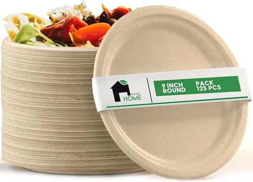 Vista 9 de EconoHome Platos de papel compostables de 10 pulgadas (paquete de 125) – Platos desechables ecológicos hechos de bagazo o fibra de caña de azúcar